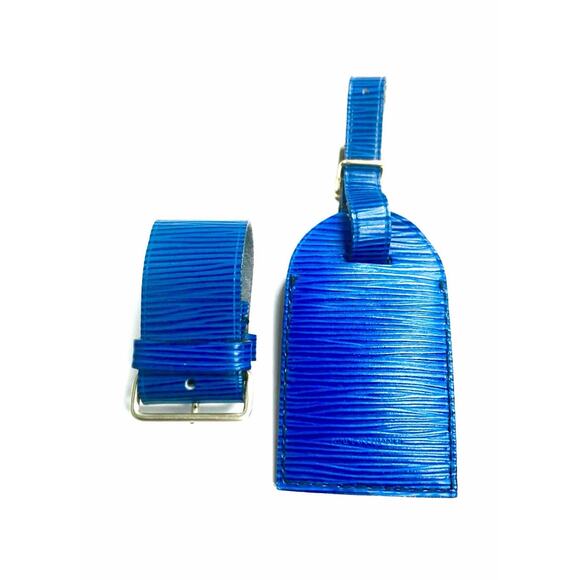 Louis Vuitton Blue Epi Bsg Name tag Leather w/ Poignet Strap Large Charm 1 Set - Picture 6 of 11